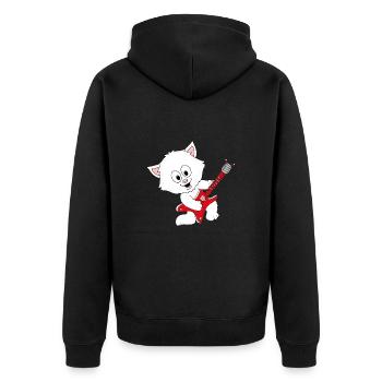 GITARRE - MUSIK - KATZE - TIER - KIND - BABY - Unisex Premium Bio Zip Hoodie - Schwarz - Hinten - Nico (187cm)