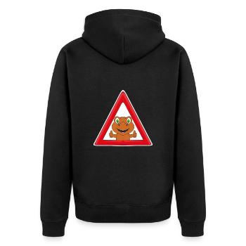 ACHTUNG DINOSAURIER - DINO - KIND - BABY - FUN - Unisex Premium Bio Zip Hoodie - Schwarz - Hinten - Nico (187cm)