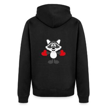 WASCHBÄR - HERZEN - LIEBE - LOVE - KIND - BABY - Unisex Premium Bio Zip Hoodie - Schwarz - Hinten - Nico (187cm)