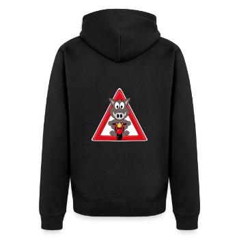 ACHTUNG WILDSCHWEIN - WILDE SAU - WILDSAU - BIKER - Unisex Premium Bio Zip Hoodie - Schwarz - Hinten - Nico (187cm)