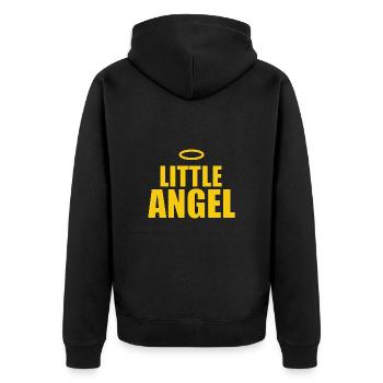ENGEL - HIMMEL - LITTLE ANGEL - GESCHENKE - Unisex Premium Bio Zip Hoodie - Schwarz - Hinten - Nico (187cm)