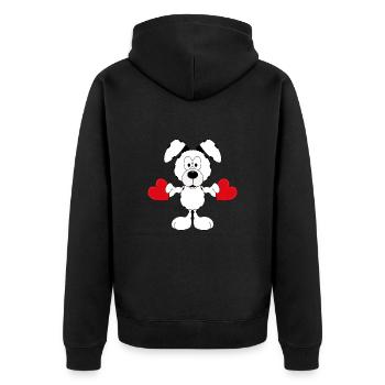 HUND - LIEBE - TIER - TIERLIEB - HERZEN - BABY - Unisex Premium Bio Zip Hoodie - Schwarz - Hinten - Nico (187cm)