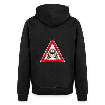 ACHTUNG KAKERLAKE - KÜCHENSCHABE - TIERISCH - FUN - Unisex Premium Bio Zip Hoodie - Schwarz - Hinten - Nico (187cm)