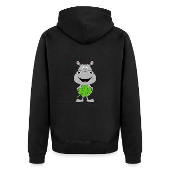 FLUSSPFERD - NILPFERD - HIPPO - KLEEBLATT - GLÜCK - Unisex Premium Bio Zip Hoodie - Schwarz - Hinten - Nico (187cm)