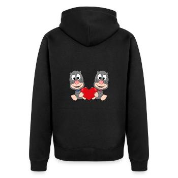 MAULWÜRFE - LIEBE - HERZ - MAULWURF - VERLIEBT - Unisex Premium Bio Zip Hoodie - Schwarz - Hinten - Nico (187cm)