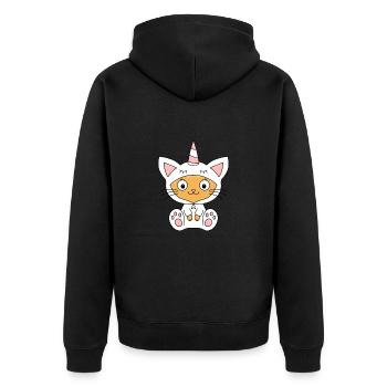 EINHORNKATZE - KATZE - EINHORN - BABY - KIND - Unisex Premium Bio Zip Hoodie - Schwarz - Hinten - Nico (187cm)
