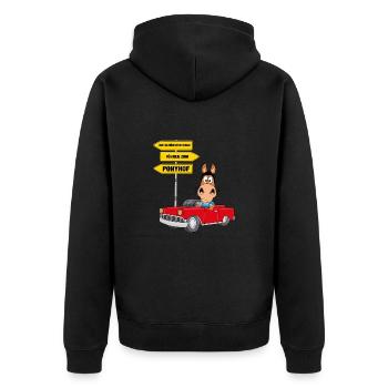 DIE SCHÖNSTEN WEGE FÜHREN ZUM PONYHOF - PFERD - Unisex Premium Bio Zip Hoodie - Schwarz - Hinten - Nico (187cm)