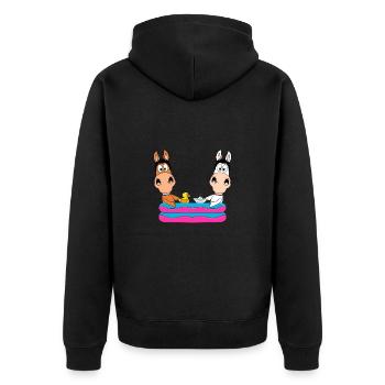 PFERDE - PLANSCHBECKEN - SOMMER - LIEBE - PONYS - Unisex Premium Bio Zip Hoodie - Schwarz - Hinten - Nico (187cm)