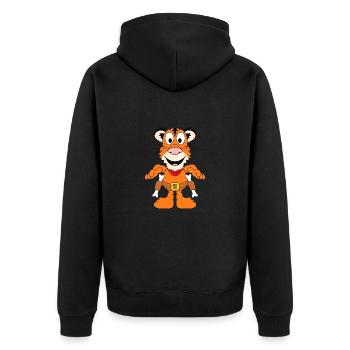 TIGER - COWBOY - WESTERN - REVOLVER - KNOCHEN - Unisex Premium Bio Zip Hoodie - Schwarz - Hinten - Nico (187cm)