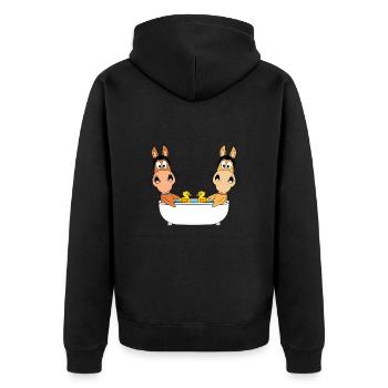 PONYS - PFERDE - BADEWANNE - TIERE - TIERISCH - Unisex Premium Bio Zip Hoodie - Schwarz - Hinten - Nico (187cm)