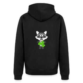 WASCHBÄR - KLEEBLATT - TIER - TIERISCH - FUN - Unisex Premium Bio Zip Hoodie - Schwarz - Hinten - Nico (187cm)