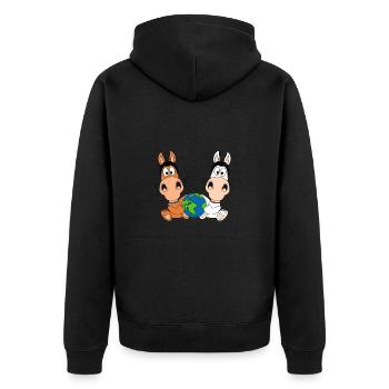PFERDE - PONYS - ERDE - WELT - PLANET - TIERE - Unisex Premium Bio Zip Hoodie - Schwarz - Hinten - Nico (187cm)