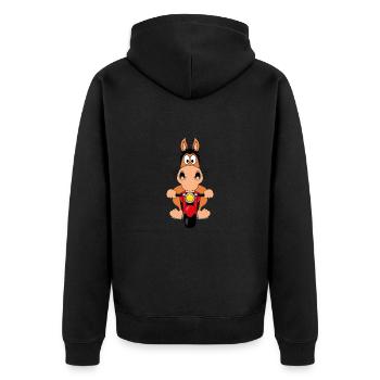 MOTORRAD - BIKER - PONY - PFERD - TIER - TIERISCH - Unisex Premium Bio Zip Hoodie - Schwarz - Hinten - Nico (187cm)
