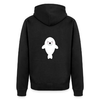 SEEHUND - HEULER - ROBBE - MEER - TIER - BABY - Unisex Premium Bio Zip Hoodie - Schwarz - Hinten - Nico (187cm)