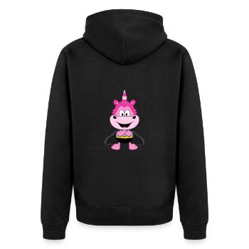 SUPERHELD - EINHORN - PFERD - PONY - KIND - BABY - Unisex Premium Bio Zip Hoodie - Schwarz - Hinten - Nico (187cm)