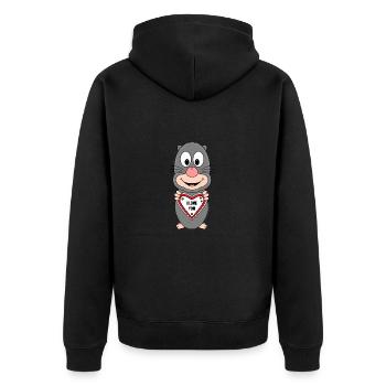 MAULWURF - I LOVE YOU - HERZ - LIEBE - LOVE - TIER - Unisex Premium Bio Zip Hoodie - Schwarz - Hinten - Nico (187cm)