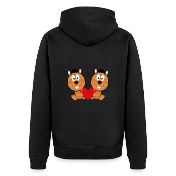 BIBER - OTTER - TIERISCH - VERLIEBT - LIEBE - LOVE - Unisex Premium Bio Zip Hoodie - Schwarz - Hinten - Nico (187cm)