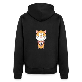 HAMSTER - LIEBE - HERZ - I LOVE YOU - VERLIEBT - Unisex Premium Bio Zip Hoodie - Schwarz - Hinten - Nico (187cm)
