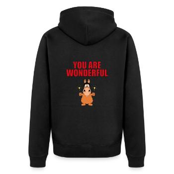 PFERD - PONY - WUNDERKERZEN - YOU ARE WONDERFUL - Unisex Premium Bio Zip Hoodie - Schwarz - Hinten - Nico (187cm)