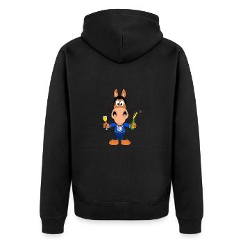 PFERD - PONY - SEKT - FEIERN - PARTY - ANLASS - Unisex Premium Bio Zip Hoodie - Schwarz - Hinten - Nico (187cm)