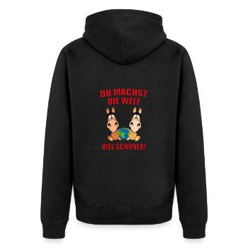 PFERDE - LIEBE - DU MACHST DIE WELT VIEL SCHÖNER! - Unisex Premium Bio Zip Hoodie - Schwarz - Hinten - Nico (187cm)