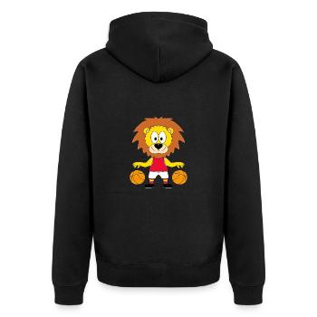 LÖWE - BASKETBALL - SPORT - TIER - TIERISCH - Unisex Premium Bio Zip Hoodie - Schwarz - Hinten - Nico (187cm)