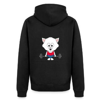 KATZE - GEWICHTHEBER - BODYBUILDING - SPORT - Unisex Premium Bio Zip Hoodie - Schwarz - Hinten - Nico (187cm)