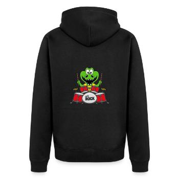 SCHLAGZEUG - MUSIK - MUSIKER - KROKODIL - TIER - Unisex Premium Bio Zip Hoodie - Schwarz - Hinten - Nico (187cm)