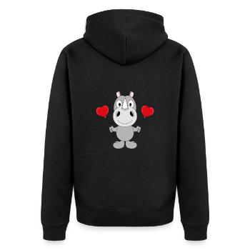 NASHORN - LIEBE - HERZEN - TIERISCH - VERLIEBT - Unisex Premium Bio Zip Hoodie - Schwarz - Hinten - Nico (187cm)