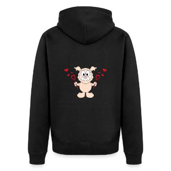 SEIFENBLASEN - LIEBE - LAMA - ALPAKA - HERZEN - Unisex Premium Bio Zip Hoodie - Schwarz - Hinten - Nico (187cm)
