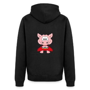 SUPERHELD - SCHWEIN - SAU - TIERISCH - KIND - BABY - Unisex Premium Bio Zip Hoodie - Schwarz - Hinten - Nico (187cm)