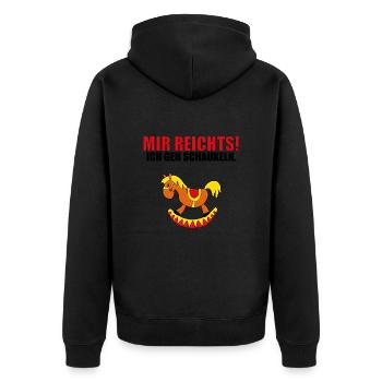 MIR REICHTS! ICH GEH SCHAUKELN. - PFERD - PONY - Unisex Premium Bio Zip Hoodie - Schwarz - Hinten - Nico (187cm)