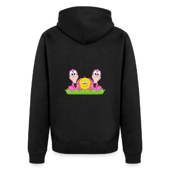FLAMINGOS - LIEBE - SOMMER - SONNE - SONNENSCHEIN - Unisex Premium Bio Zip Hoodie - Schwarz - Hinten - Nico (187cm)
