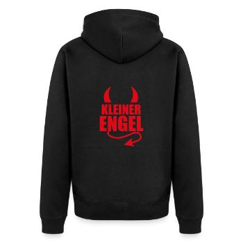 KLEINER ENGEL - TEUFEL - TEUFELSHÖRNER - HIMMEL - Unisex Premium Bio Zip Hoodie - Schwarz - Hinten - Nico (187cm)
