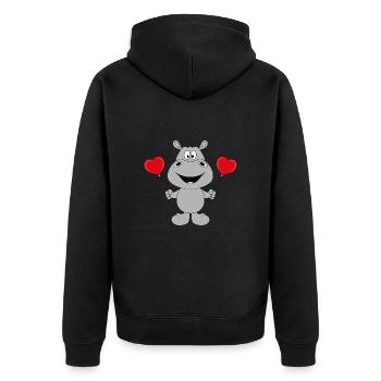 NILPFERD - LUFTBALLONS - LIEBE - TIERISCH - TIER - Unisex Premium Bio Zip Hoodie - Schwarz - Hinten - Nico (187cm)