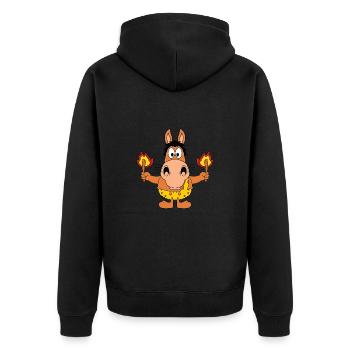 STEINZEIT - PFERD - PONY - FEUER - TIERISCH - Unisex Premium Bio Zip Hoodie - Schwarz - Hinten - Nico (187cm)