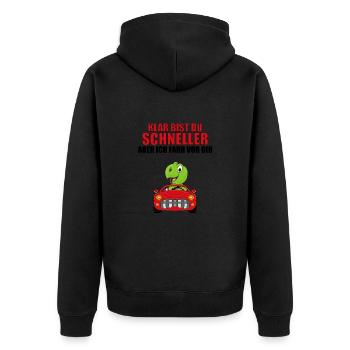 KLAR BIST DU SCHNELLER... - SCHILDKRÖTE - AUTO - Unisex Premium Bio Zip Hoodie - Schwarz - Hinten - Nico (187cm)