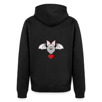 FLEDERMAUS - TIER - LIEBE - LOVE - HERZ - VERLIEBT - Unisex Premium Bio Zip Hoodie - Schwarz - Hinten - Nico (187cm)