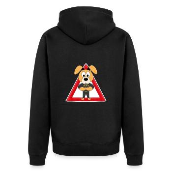 ACHTUNG WACHHUND - HUND - SECURITY - TIERISCH - Unisex Premium Bio Zip Hoodie - Schwarz - Hinten - Nico (187cm)