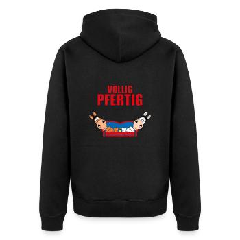 VÖLLIG PFERTIG - PFERD - PONYS - SOFA - PAUSE - Unisex Premium Bio Zip Hoodie - Schwarz - Hinten - Nico (187cm)