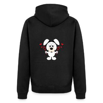 HUND - LIEBE - SEIFENBLASEN - TIERLIEB - TIERISCH - Unisex Premium Bio Zip Hoodie - Schwarz - Hinten - Nico (187cm)