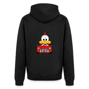 AUTO - HUHN - TIERISCH - TIER - LUSTIGER VOGEL - Unisex Premium Bio Zip Hoodie - Schwarz - Hinten - Nico (187cm)