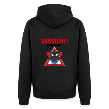 VORSICHT! KAMPFKATZE! - BOXER - BOXEN - KATER - Unisex Premium Bio Zip Hoodie - Schwarz - Hinten - Nico (187cm)