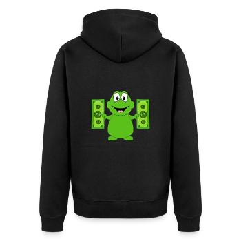 FROSCH - KRÖTE - KRÖTEN - GELD - MONEY - TIERISCH - Unisex Premium Bio Zip Hoodie - Schwarz - Hinten - Nico (187cm)