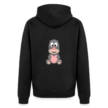 MAULWURF - LIEBE - LOVE - HERZ - LIEBE - TIER - Unisex Premium Bio Zip Hoodie - Schwarz - Hinten - Nico (187cm)
