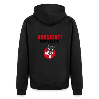 VORSICHT! KAMPFKATZE! - KARATE - JUDO - JAPAN - Unisex Premium Bio Zip Hoodie - Schwarz - Hinten - Nico (187cm)