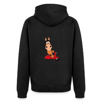 PFERD - PONY - ROLLER - TIER - TIERISCH - Unisex Premium Bio Zip Hoodie - Schwarz - Hinten - Nico (187cm)
