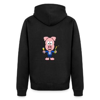 SCHWEIN - PARTY - SAU - TIERISCH - FEIERN - Unisex Premium Bio Zip Hoodie - Schwarz - Hinten - Nico (187cm)