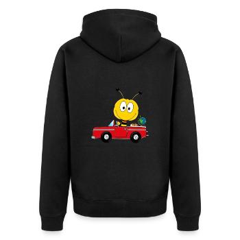 BIENE - AUTO - REISE - WELTREISE - WELTENBUMMLER - Unisex Premium Bio Zip Hoodie - Schwarz - Hinten - Nico (187cm)