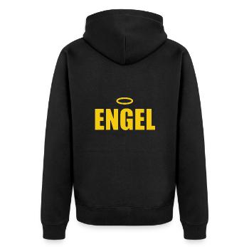ENGEL - HIMMEL - HEILIGENSCHEIN - Unisex Premium Bio Zip Hoodie - Schwarz - Hinten - Nico (187cm)